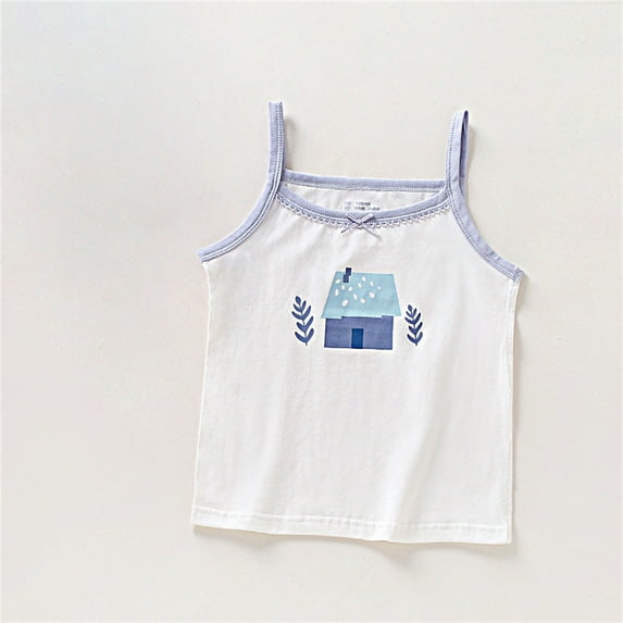 NAISIBABY Girls Camisoles, Ultra-Soft Cute Prints Cotton Spaghetti Strap Tank Tops White 4-5T