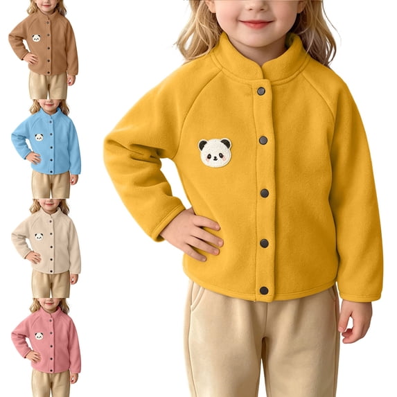 NAISIBABY Girls Cardigan Size 6, Long Sleeved Fuzzy Fleece Thick Warm Button Sweater Yellow