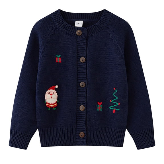 NAISIBABY Girls Cardigan Sweater, Button-Up Christmas Embroidery Long Sleeve Fall Winter Knit Tops Outwear Dark Blue 8T