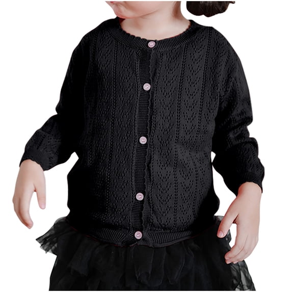 NAISIBABY Girls Cardigan Sweater, Button Up Hollow Out Long Sleeve Kids Casual Knitted Tops Black 2-3T