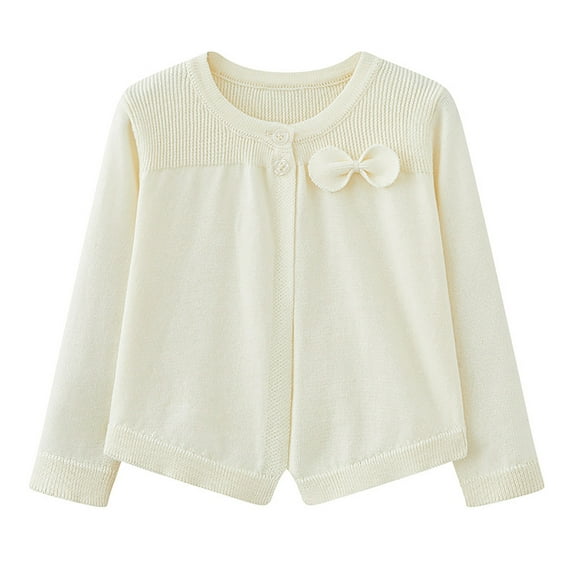 NAISIBABY Girls Cardigan Sweater, Button Up Long Sleeve Bow Knitted Kids Casual Tops White 2-3T