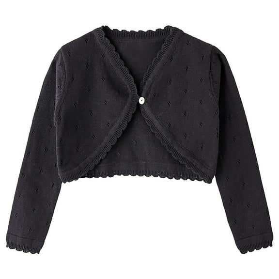 NAISIBABY Girls Cardigan Sweater, Casual Cute Ruffles V Neck Long Sleeve Kids Cropped Button Closure Tops Black 4-5T
