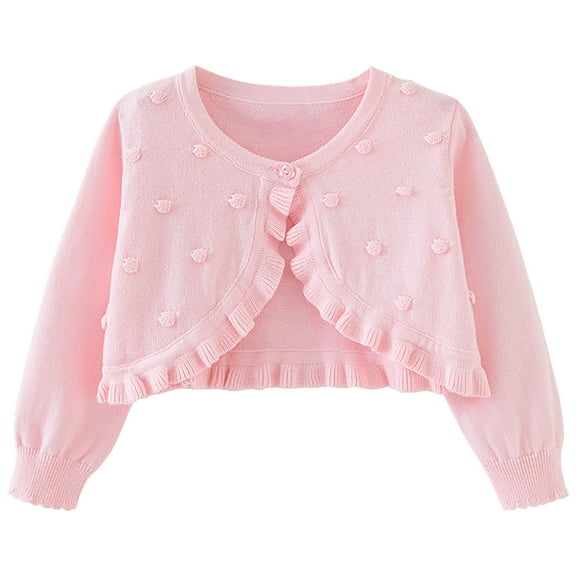 NAISIBABY Girls Cardigan Sweater, Casual Solid Color Flounce Crew Neck Long Sleeve Kids Knitted Tops Pink 3-4T