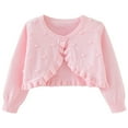 thumbnail image 1 of NAISIBABY Girls Cardigan Sweater, Casual Solid Color Flounce Crew Neck Long Sleeve Kids Knitted Tops Pink 4-5T, 1 of 2