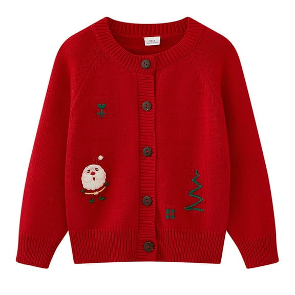 NAISIBABY Girls Cardigan Sweater, Long Sleeve Button-Up Christmas Embroidery Fall Winter Knit Tops Outwear Red 8T