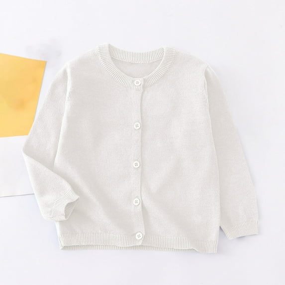 NAISIBABY Girls Cardigan Sweater, Long Sleeve Buttons Crewneck Casual Loose Fleece Knitted Coat White 7T