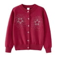 thumbnail image 1 of NAISIBABY Girls Cardigan Sweater, Long Sleeve Casual Crewneck Rhinestone Kids Button Up Fall Winter Tops Red 9-10T, 1 of 3
