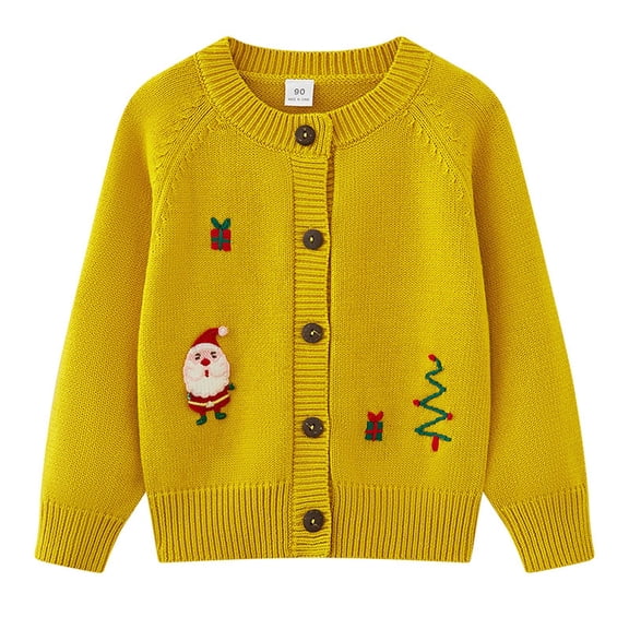 NAISIBABY Girls Cardigan Sweater, Long Sleeve Christmas Embroidery Button-Up Fall Winter Knit Tops Outwear Yellow 6T