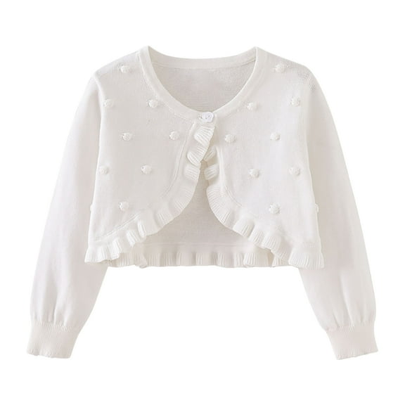 NAISIBABY Girls Cardigan Sweater, Long Sleeve Flounce Crew Neck Casual Solid Color Kids Knitted Tops White 18-24Months