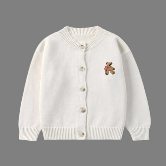 NAISIBABY Girls Cardigan Sweater, Long Sleeve School Uniforms Knit Buttons Kids Casual Fashion Outwear White 18Months