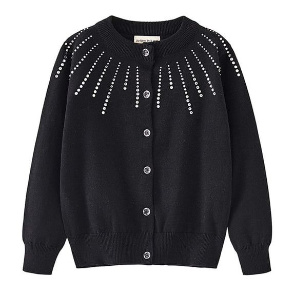 NAISIBABY Girls Cardigan Sweater, Rhinestone Button Up Long Sleeve Kids Casual Fall Winter Clothes Black 4-5T