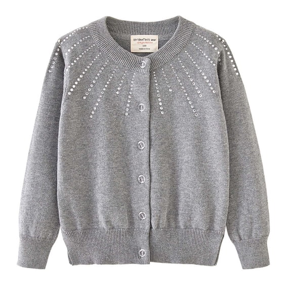NAISIBABY Girls Cardigan Sweater, Rhinestone Long Sleeve Button Up Kids Casual Fall Winter Clothes Gray 6-7T