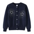 thumbnail image 1 of NAISIBABY Girls Cardigan Sweater, Rhinestone Long Sleeve Casual Crewneck Kids Button Up Fall Winter Tops Dark Blue 5-6T, 1 of 3