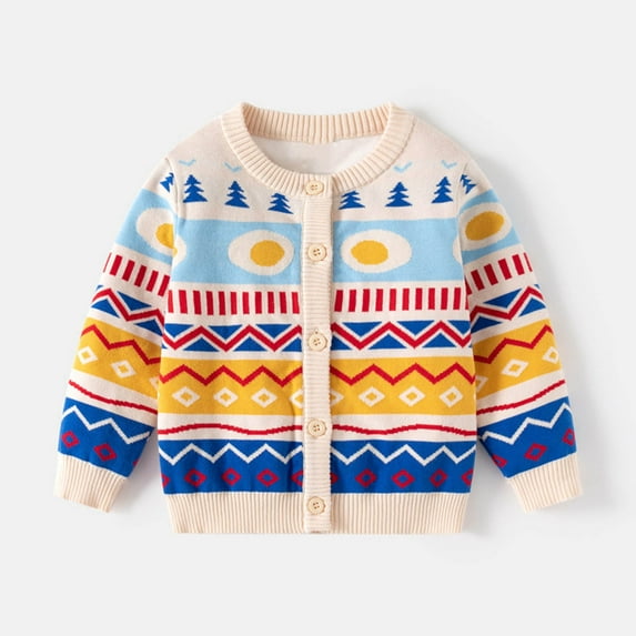 NAISIBABY Girls Cardigan Sweaters, Long Sleeve Crewneck Cute Knit Double Layer Cotton Thread Sweater Beige 5T