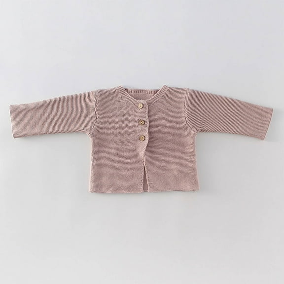 NAISIBABY Girls Cardigan Sweaters, V-neck Solid Long Sleeve Classic Knitted Sweater Pink 80
