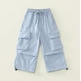 thumbnail image 1 of NAISIBABY Girls Cargo Pants 12-14 T, Fashion Cotton Multiple Pockets Drawstring Kids Causal Pants Blue(3-14T), 1 of 9