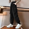 thumbnail image 1 of NAISIBABY Girls Cargo Pants, Baggy Fit Multi-Pocket Elastic Waist 2025 Fashion Jogger Pants Black 7T, 1 of 7