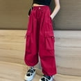 thumbnail image 1 of NAISIBABY Girls Cargo Pants, Elastic Waist Baggy Fit Solid Color Fashion Dance Casual Pants Red 11-12T, 1 of 3