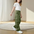 thumbnail image 1 of NAISIBABY Girls Cargo Pants, with Multi-Pockets Elastic Waist Straight Leg Kids Full Length Hiking Outdoor Trousers Army Green 11T, 1 of 4