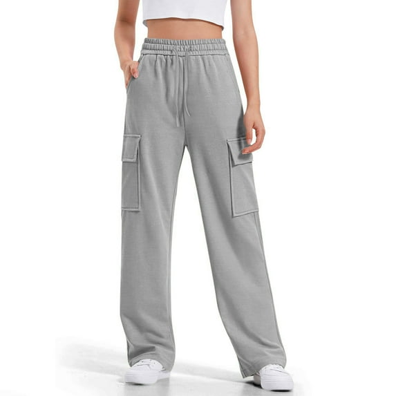 NAISIBABY Girls Cargo Sweatpants, Straight Leg Drawstring Elastic Waist Soft Causal Active Pants Gray 8-9T
