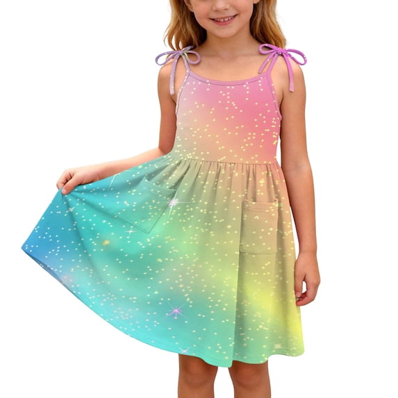 NAISIBABY Girls Casual Dress, Cute Graphic Spaghetti Strap Sleeveless Summer Cute Flowy Dress Multicolor Size 8