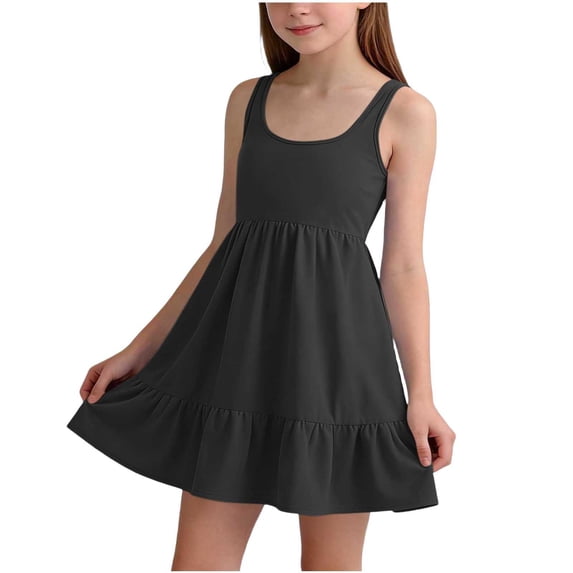 NAISIBABY Girls Casual Dress, Flare and Fit Sleeveless Comfort Ruffles Summer Flowy Dress Black Size 14