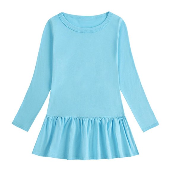 NAISIBABY Girls Casual Dress, Long Sleeve Pleated Flare Solid Color Loose Comfy Cotton Dress Light Blue 1-2T