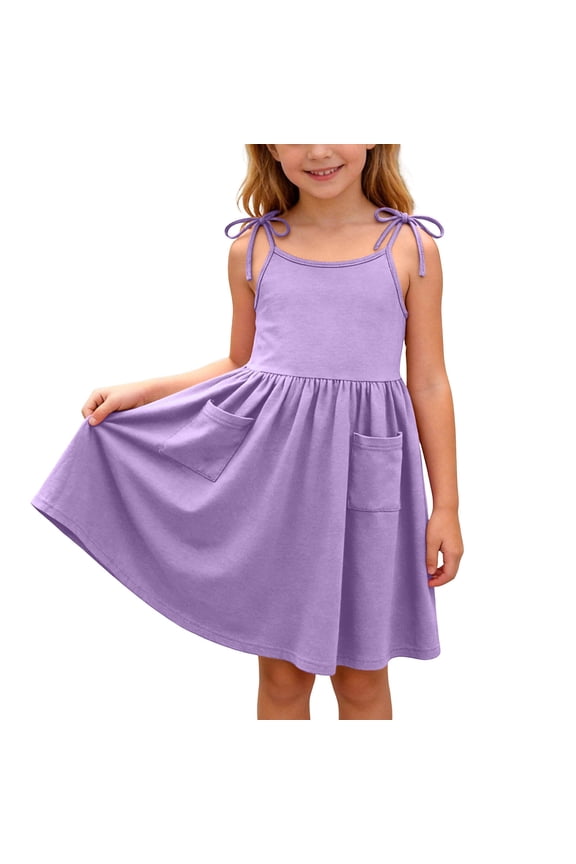 Girls Casual Dress, Sleeveless Spaghetti Strap Cute Flowy Summer Flare Dress Purple Size 8