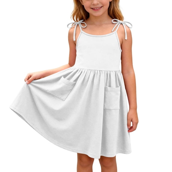 NAISIBABY Girls Casual Dress, Sleeveless Spaghetti Strap Cute Flowy Summer Flare Dress White Size 8