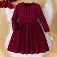thumbnail image 1 of NAISIBABY Girls Casual Dress, Solid Color Crew Neck Long Sleeve Kids Soft Knitted Dress Wine 7-8T, 1 of 1