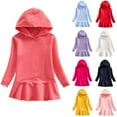 thumbnail image 1 of NAISIBABY Girls Casual Dress, Solid Color Long Sleeve Pleated Flare Hooded Sweatshirt Dress Watermelon Red 5-6T, 1 of 3
