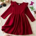 thumbnail image 1 of NAISIBABY Girls Casual Dress, Solid Color Long Sleeve Ruffled Knitted Cotton Dress Red 5-6T, 1 of 1