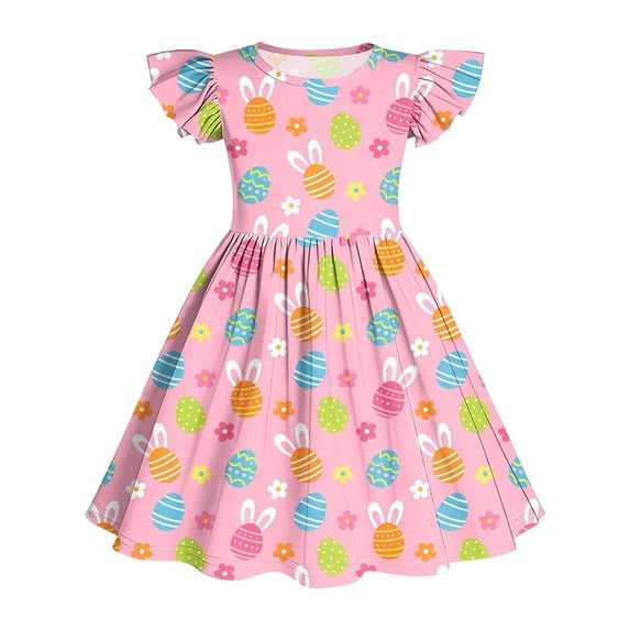 NAISIBABY Girls Casual Dresses, Crewneck Flare Fit Sleeveless Summer Ruffles Sundress Pink Size 6
