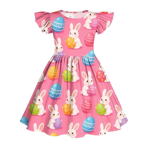 NAISIBABY Girls Casual Dresses, Crewneck Ruffles Sleeveless Cute Prints Summer Flowy Sundress Hot Pink Size 8