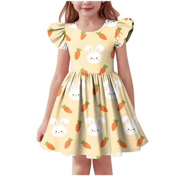 NAISIBABY Girls Casual Dresses, Cute Prints Ruffles Sleeveless Crewneck Summer Fashion Flowy Play Dresses Yellow Size 6