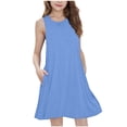thumbnail image 1 of NAISIBABY Girls Casual Dresses with Pockets, Sleeveless Crewneck Soft Flowy Summer Flare Fit Dresses Blue Size 14-16, 1 of 6