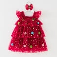 thumbnail image 1 of NAISIBABY Girls Christmas Dress, Glitter Mesh Layered Tulle Ruffles Sleeve Party Princess Tutu Dress Red 12Months, 1 of 9