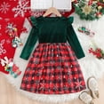 thumbnail image 1 of NAISIBABY Girls Christmas Dresses with Long Sleeve, Crewneck Plaid Tulle Fall Winter Party Velour Dresses Red 3T, 1 of 9