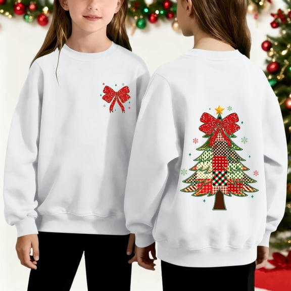 NAISIBABY Girls Christmas Sweatshirt, Long Sleeve Fleece Lined Crewneck Kids Fashion Festival Tops White 5T