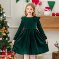 thumbnail image 1 of NAISIBABY Girls Christmas Velour Dresses, Ruffle Long Sleeve Crewneck Party Casual Fall Winter Princess Dresses Green 7T, 1 of 6