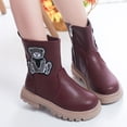 thumbnail image 1 of NAISIBABY Girls Combat Boots, Zipper Embroidery Graphic Thicken Sole Fall Winter Mid-Cut Boots Wine, 1 of 9