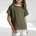 thumbnail image 1 of NAISIBABY Girls Cotton Linen Shirt, Soft Breathable T-Shirt Round Neck Short Sleeve Kids Casual Tops Clothes Army Green 2T, 1 of 6
