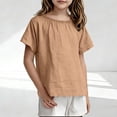 thumbnail image 1 of NAISIBABY Girls Cotton Linen Shirt, Soft Breathable T-Shirt Round Neck Short Sleeve Kids Casual Tops Clothes Khaki 2T, 1 of 6