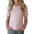 thumbnail image 1 of NAISIBABY Girls Cotton T-Shirt, Cute Collar Short Sleeve Rib Soft Kids Summer Fashion Tee Pink Size 6, 1 of 8