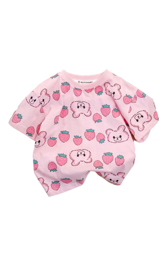 Girls Cotton T-Shirt, Cute Graphic Short Sleeve Crewneck Summer Casual Fashion Tees Pink 5T