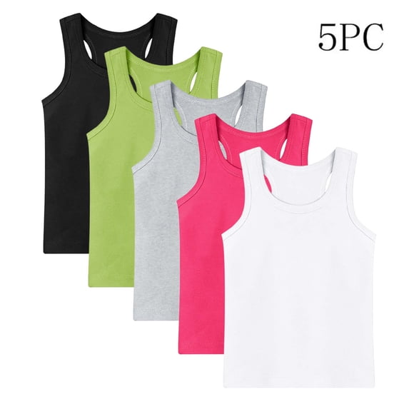 NAISIBABY Girls Cotton Tank Tops, Soft Comfort Basic Solid Sleeveless Casual Summer Undershirts 5-Pack Multicolor Size 12