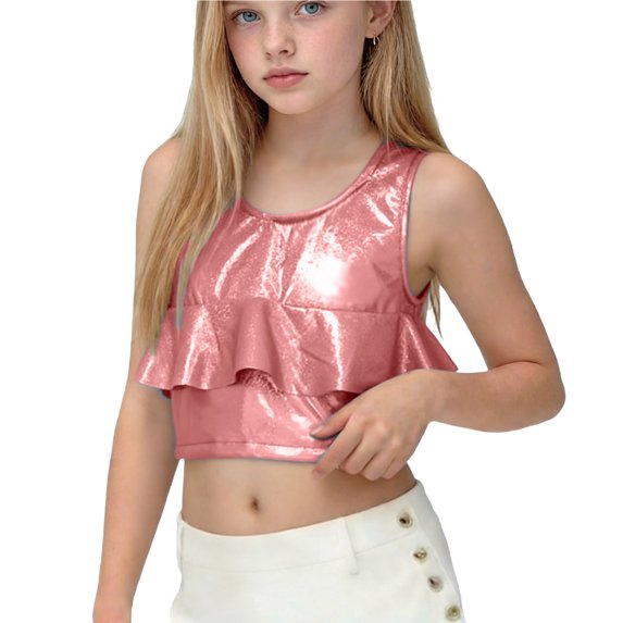 NAISIBABY Girls Crop Tank Tops, Ruffles Fashion Sleeveless Crewneck Kids Party Performance Tops Red 13T