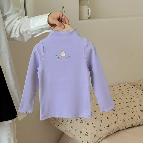 NAISIBABY Girls Cute Shirts, Crewneck Long Sleeve Solid Color Cotton Casual Basic Tops Purple 7-9T