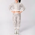 thumbnail image 1 of NAISIBABY Girls Dance Performance 2-Pieces Set, Sequined Sparkly Long Sleeve Jacket Long Pants Kids Fashion Outfits Silver 3-4T, 1 of 3