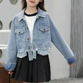 thumbnail image 1 of NAISIBABY Girls Denim Jacket, Classic Collar Long Sleeve Button-Up Fashion Jean Cropped Outwear Blue 11T, 1 of 9